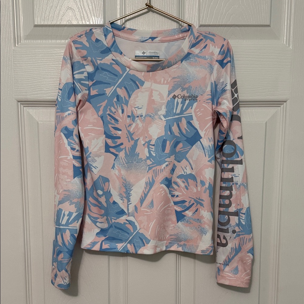 Columbia Youth Pastel Leaf Print Long Sleeve Shirt / Rash Gaurd